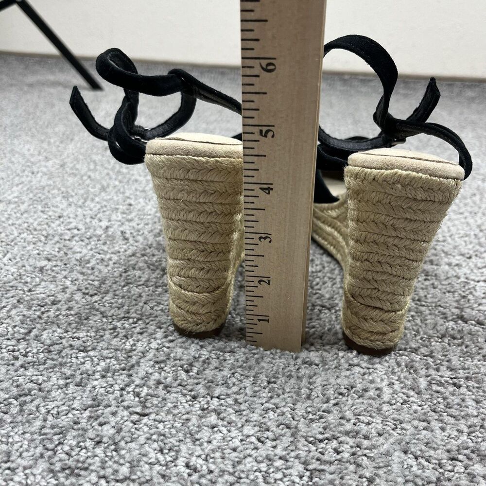 Crown Vintage Wedge Sandals Womens 7.5 Black Suede Espadrille Ankle Strap - Picture 8 of 9
